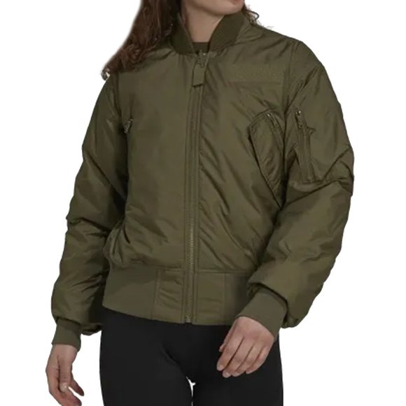 Adidas women's Parley Bomber Jacket- Dark Khaki-Green - Picture 5 of 11